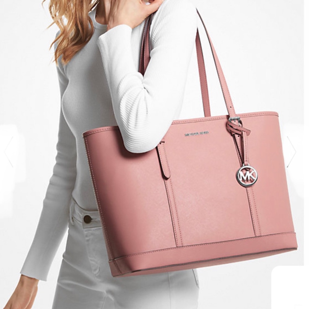 MICHAEL KORS POWDER BLUSH COLOR JET SET TRAVEL LARGE SAFFIANO LEATHER TOTE BAG - Picture 2 of 14